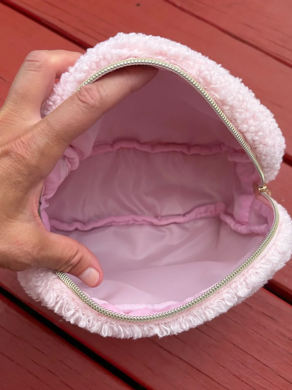 Plush Sherpa Cosmetic Pouch in Soft Pink